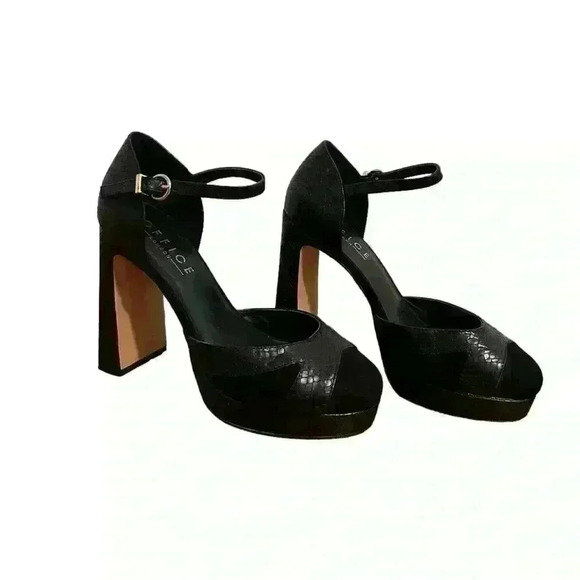 OFFICE London Size Black Snake Mix Haddie Platform Block High Heels - Picture 2 of 8